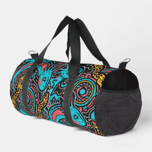 Aztec God Xolotl Fighting Jaguar Battle Tribal Art Duffle Bag