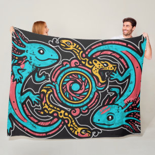 Aztec God Xolotl Fighting Jaguar Battle Tribal Art Fleece Blanket