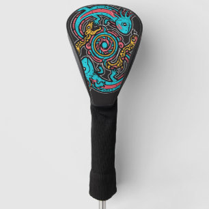 Aztec God Xolotl Fighting Jaguar Battle Tribal Art Golf Head Cover