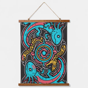 Aztec God Xolotl Fighting Jaguar Battle Tribal Art Hanging Tapestry