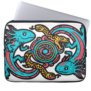 Aztec God Xolotl Fighting Jaguar Battle Tribal Art Laptop Sleeve
