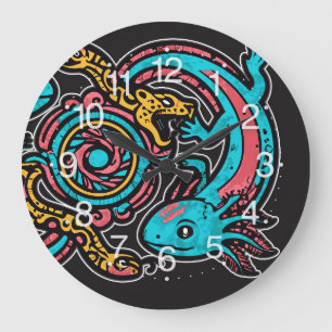 Aztec God Xolotl Fighting Jaguar Battle Tribal Art Large Clock