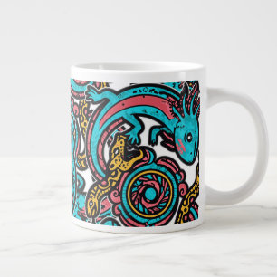Aztec God Xolotl Fighting Jaguar Battle Tribal Art Large Coffee Mug