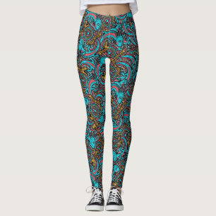 Aztec God Xolotl Fighting Jaguar Battle Tribal Art Leggings