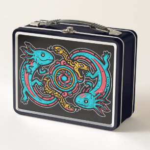 Aztec God Xolotl Fighting Jaguar Battle Tribal Art Metal Lunch Box