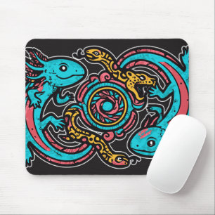Aztec God Xolotl Fighting Jaguar Battle Tribal Art Mouse Pad