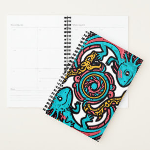 Aztec God Xolotl Fighting Jaguar Battle Tribal Art Planner