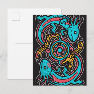 Aztec God Xolotl Fighting Jaguar Battle Tribal Art Postcard