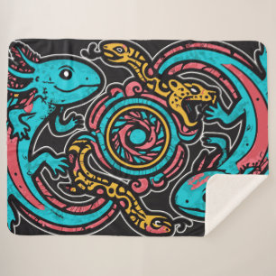 Aztec God Xolotl Fighting Jaguar Battle Tribal Art Sherpa Blanket