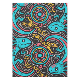 Aztec God Xolotl Fighting Jaguar Battle Tribal Art Tablecloth