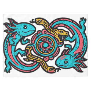 Aztec God Xolotl Fighting Jaguar Battle Tribal Art Tablecloth