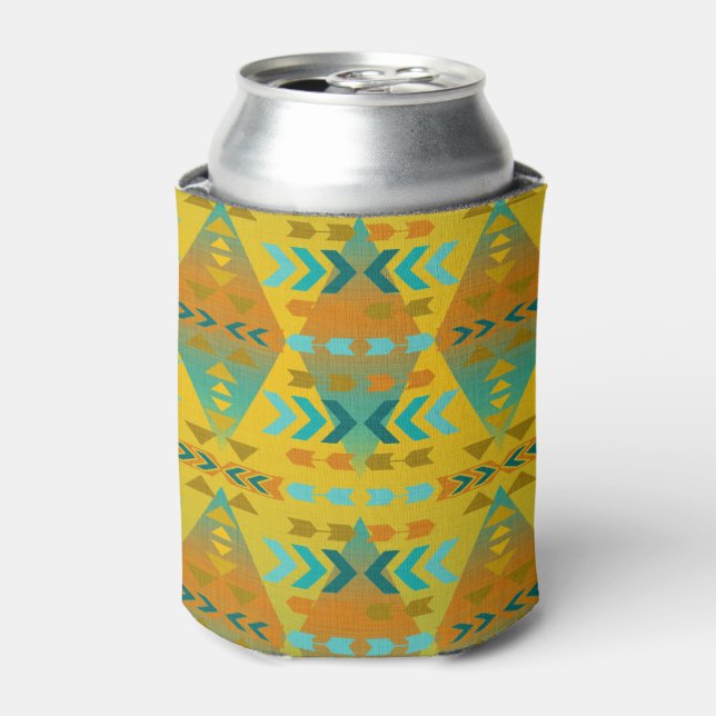 Aztec Gold, Aqua Pattern Can Cooler (Can Front)