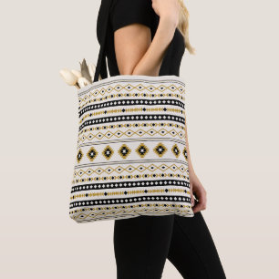 Aztec Gold Black Cream Mixed Motifs Pattern Tote Bag