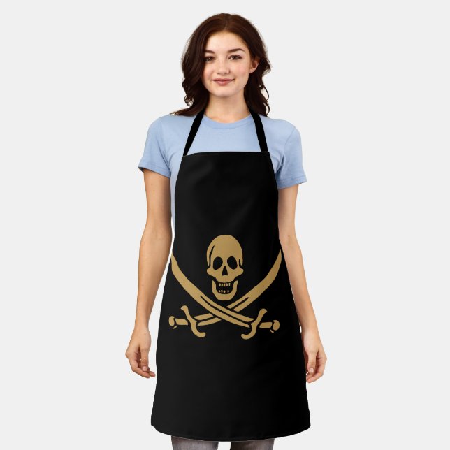 Aztec Gold Skull & Cutlass Pirate Calico Jack Apron (Worn)