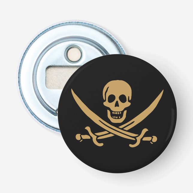 Aztec Gold Skull & Cutlass Pirate Calico Jack Bottle Opener (Front)