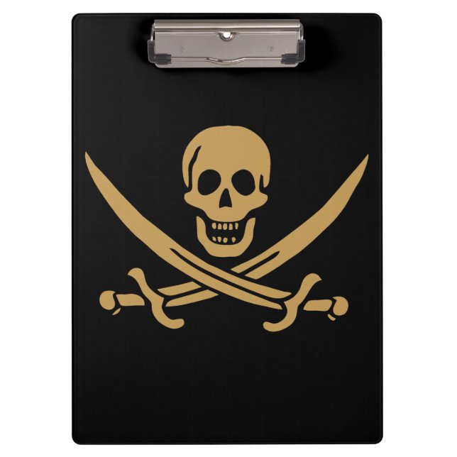 Aztec Gold Skull & Cutlass Pirate Calico Jack Clipboard (Front)