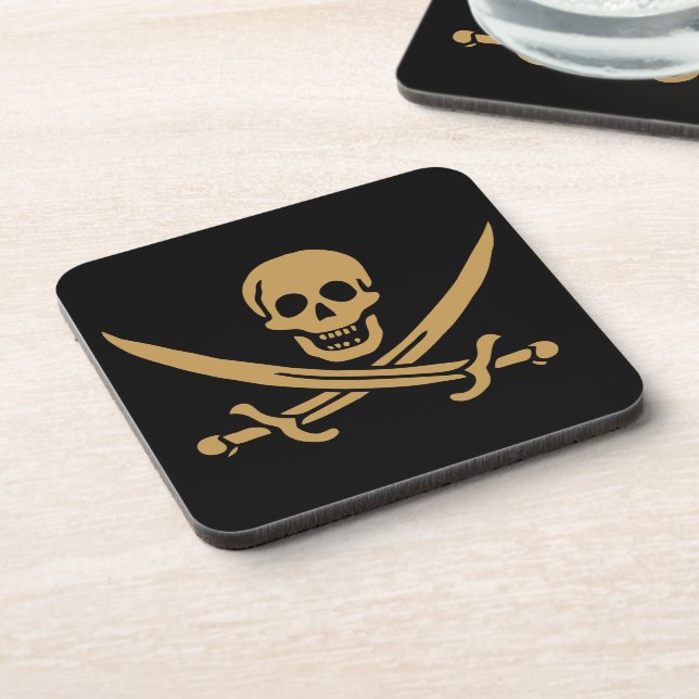 Aztec Gold Skull & Cutlass Pirate Calico Jack Coaster (Left Side)