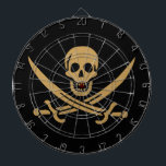 Aztec Gold Skull & Cutlass Pirate Calico Jack Dartboard<br><div class="desc">A low growl rumbled across the waves, not from the storm brewing on the horizon, but from Captain Jack's throat. His dark eyes, usually gleaming with mischief, held a steely glint as he surveyed the approaching ship. The "Revenge, " his sloop, heeled slightly in the choppy water, its black hull...</div>