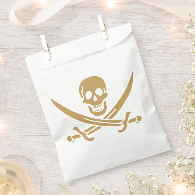 Aztec Gold Skull & Cutlass Pirate Calico Jack Favour Bag (Clipped)
