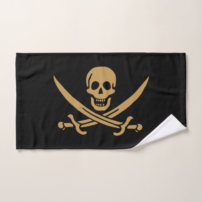 Aztec Gold Skull & Cutlass Pirate Calico Jack Hand Towel (Hand Towel)