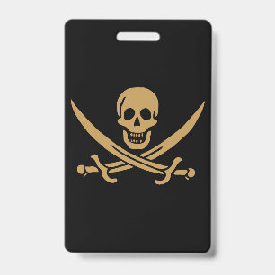 Aztec Gold Skull & Cutlass Pirate Calico Jack ID Badge