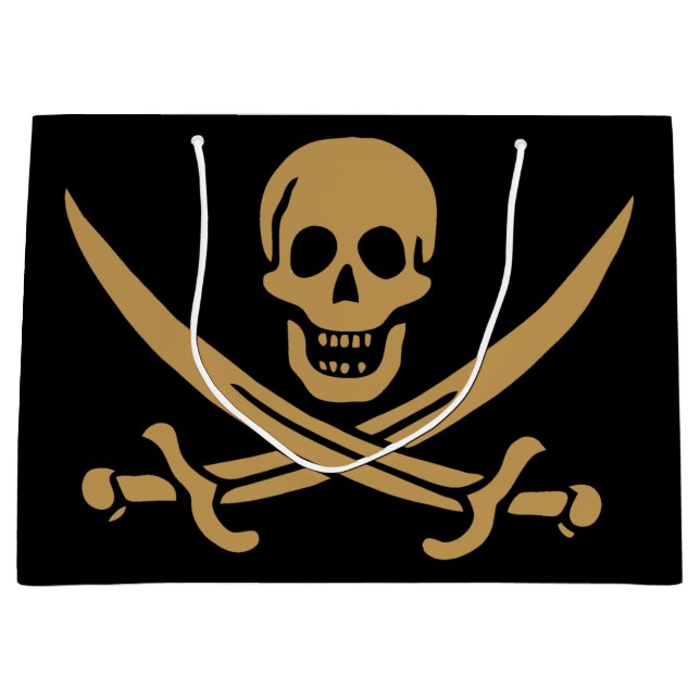 Aztec Gold Skull & Cutlass Pirate Calico Jack Large Gift Bag (Front)