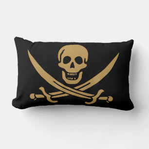 Aztec Gold Skull & Cutlass Pirate Calico Jack Lumbar Cushion