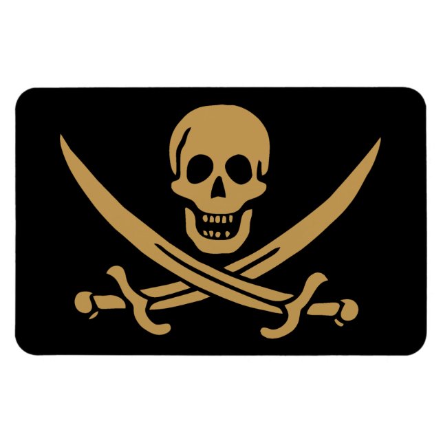 Aztec Gold Skull & Cutlass Pirate Calico Jack Magnet (Horizontal)