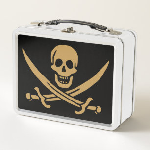 Aztec Gold Skull & Cutlass Pirate Calico Jack Metal Lunch Box