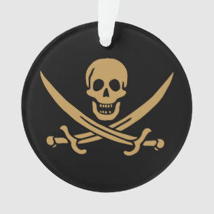 Aztec Gold Skull & Cutlass Pirate Calico Jack Ornament