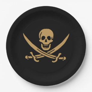 Aztec Gold Skull & Cutlass Pirate Calico Jack Paper Plate