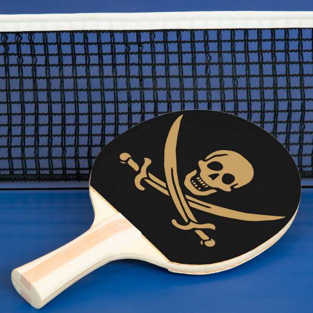 Aztec Gold Skull & Cutlass Pirate Calico Jack Ping Pong Paddle (Insitu)