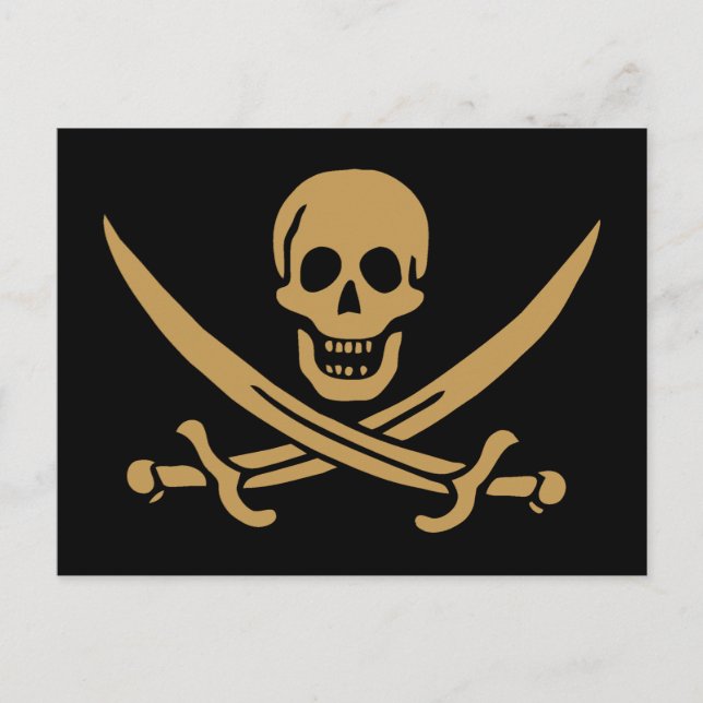 Aztec Gold Skull & Cutlass Pirate Calico Jack Postcard (Front)