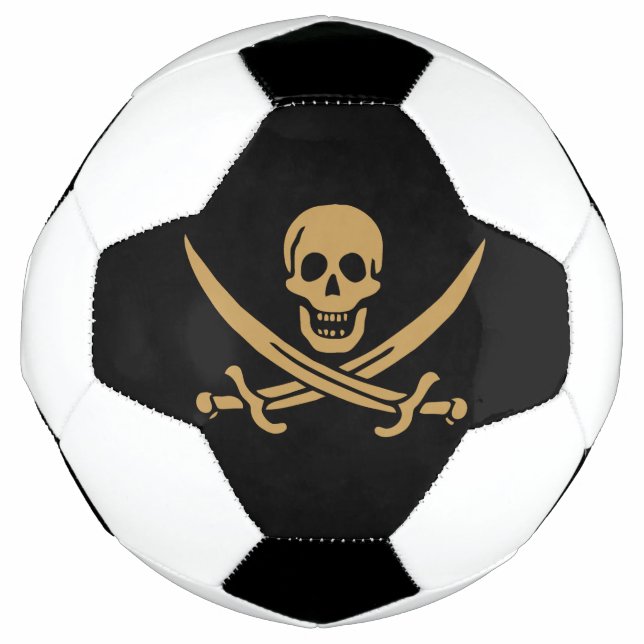 Aztec Gold Skull & Cutlass Pirate Calico Jack Soccer Ball (Front)