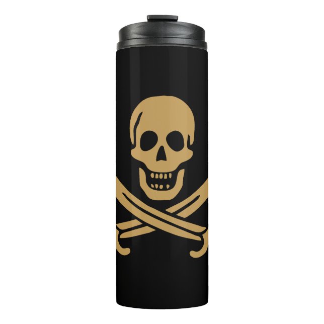 Aztec Gold Skull & Cutlass Pirate Calico Jack Thermal Tumbler (Front)