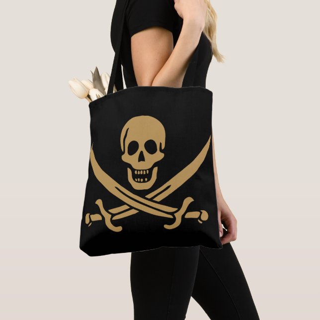 Aztec Gold Skull & Cutlass Pirate Calico Jack Tote Bag (Close Up)