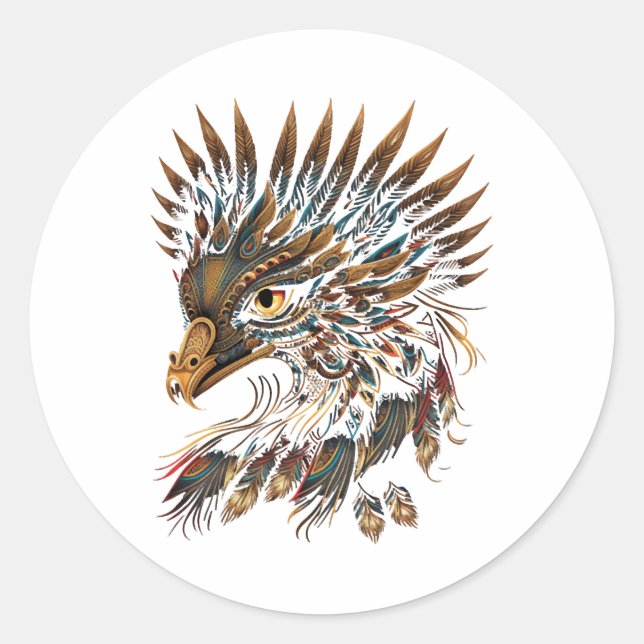 Aztec Golden Eagle Azteca Mexican Indigenous Art Classic Round Sticker (Front)