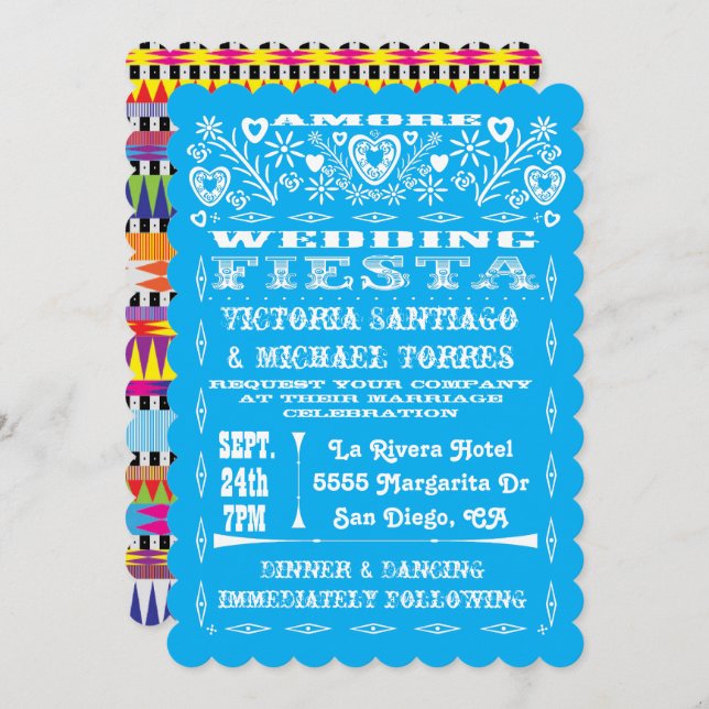 Aztec Graphic Mexican Wedding Papel Picado invites (Front/Back)