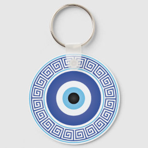 Aztec Greek Circle Key Evil Eye Blue White Ring
