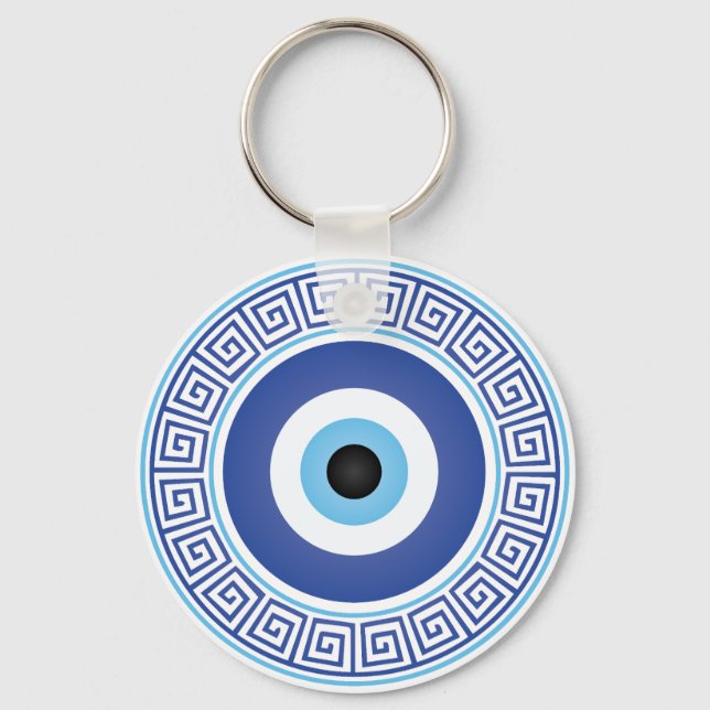 Aztec Greek Circle Key Evil Eye Blue White Ring (Front)