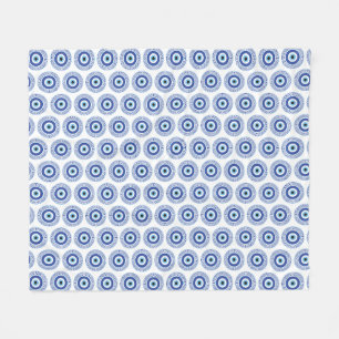Aztec Greek Circle Key Evil Eye Pattern Blue Fleece Blanket