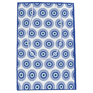 Aztec Greek Circle Key Evil Eye Pattern Blue Medium Gift Bag