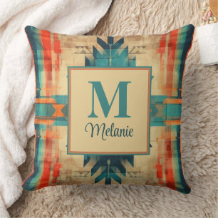 Aztec Grunge Pattern Custom Name and Monogram Cushion