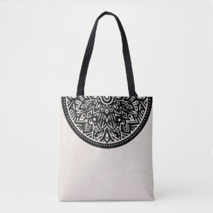 Aztec half circle graphic on linen look tote bag