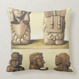 Aztec Idols, Mexico (colour lithograph) Cushion