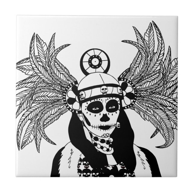 Aztec Indian Day Of The Dead Skeleton man art   Ceramic Tile (Front)