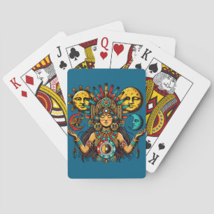 Aztec Indian woMan princess sun moon Folk art Playing Cards