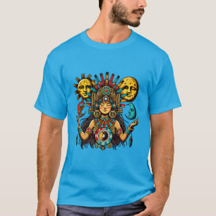 Aztec Indian woMan princess sun moon Folk art T-Shirt