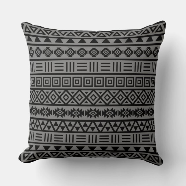 Aztec Influence Pattern Black on Grey Cushion (Front)