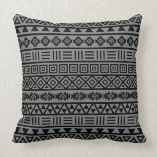 Aztec Influence Pattern Black on Grey Cushion